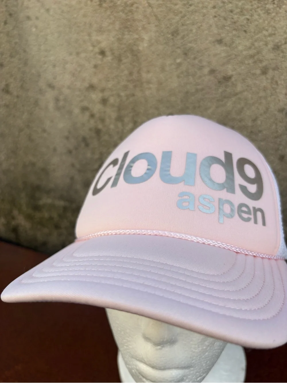 Aspen Cloud 9 Nine Trucker Snapback Hat 100% Authentic Snowmass Light Pink